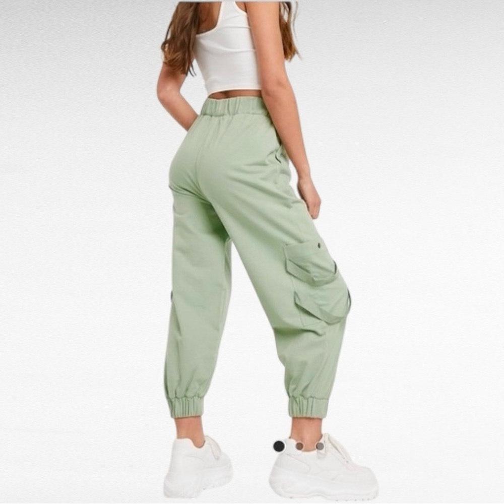 ASOS | Light Sage Green Cropped High Waist Cargo Sloutchy Fit Pants 100% Cotton